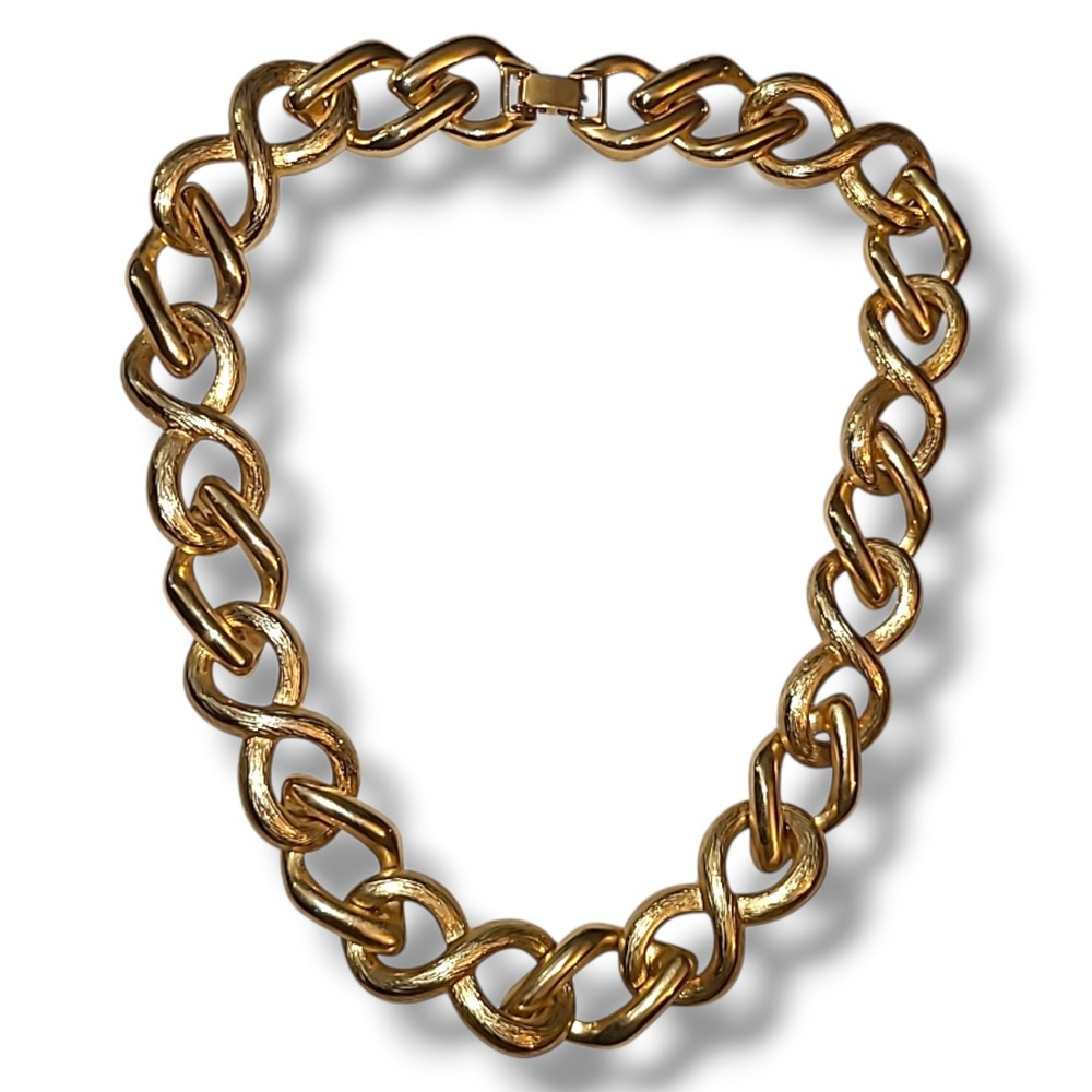 Vintage Chunky Gold Tone‎ Chain Necklace 18in Statement Link 80s 90s Bold - Picture 2 of 3